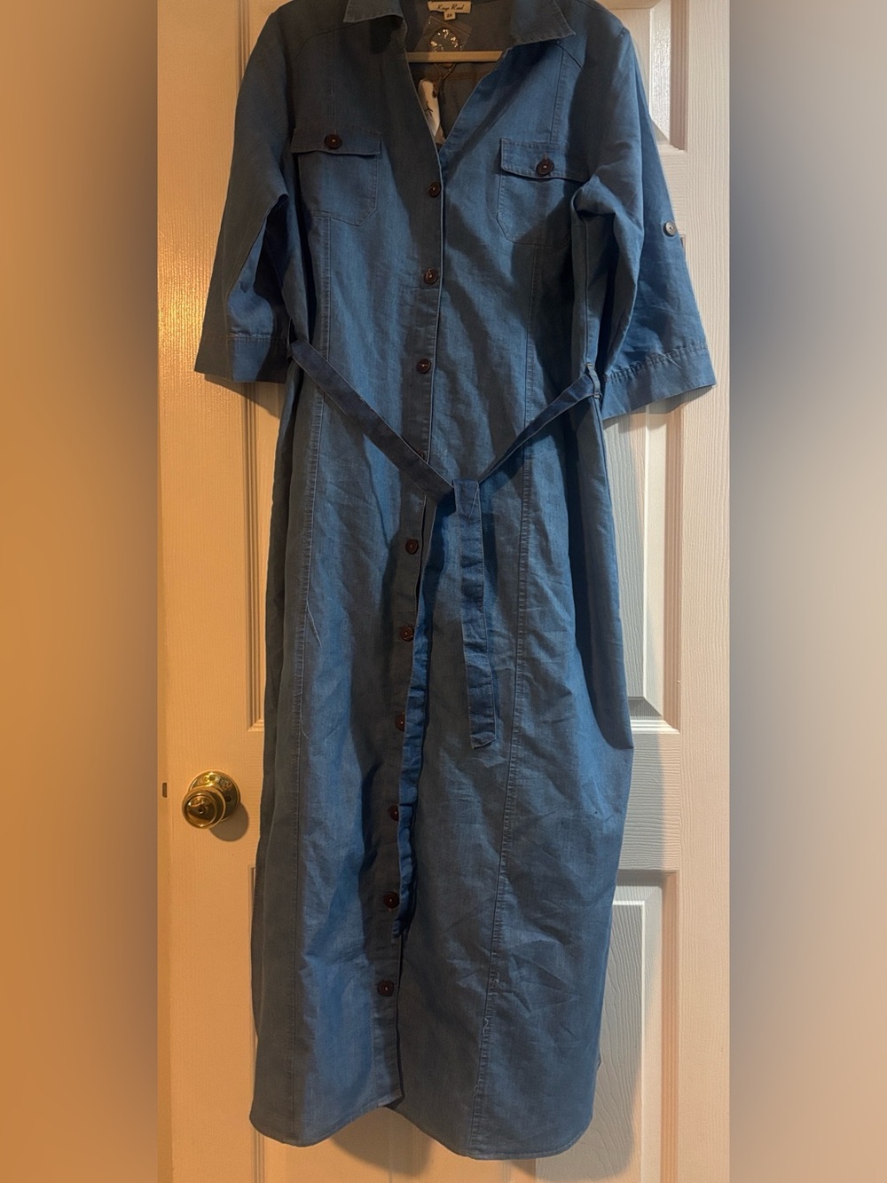 Blue Jean Button-Front Dress with Waist Tie